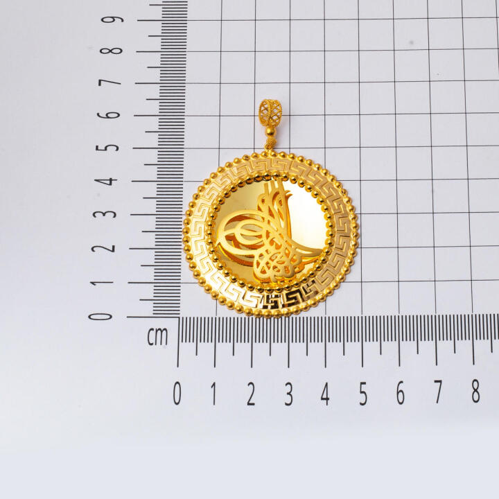 22 Ayar Versage Tuğralı Altın Kolye Ucu - 5